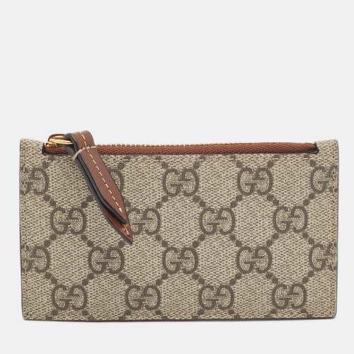 Gucci Brown/Beige GG Supreme Canvas and Leather Zip Card Holder - Gucci - Modalova