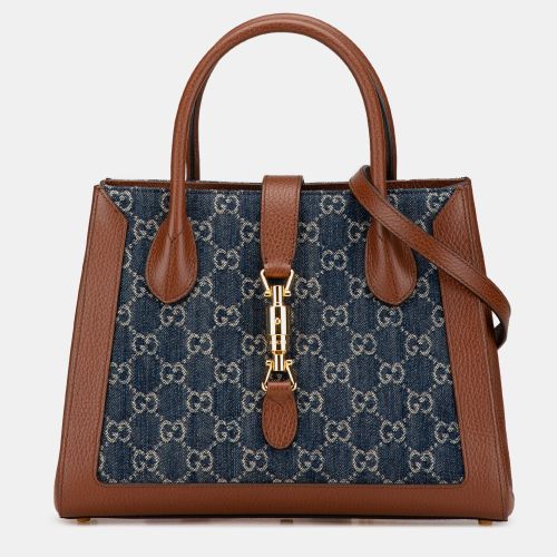 Gucci Brown Navy Blue Medium GG Denim Jackie 1961 Satchel - Gucci - Modalova