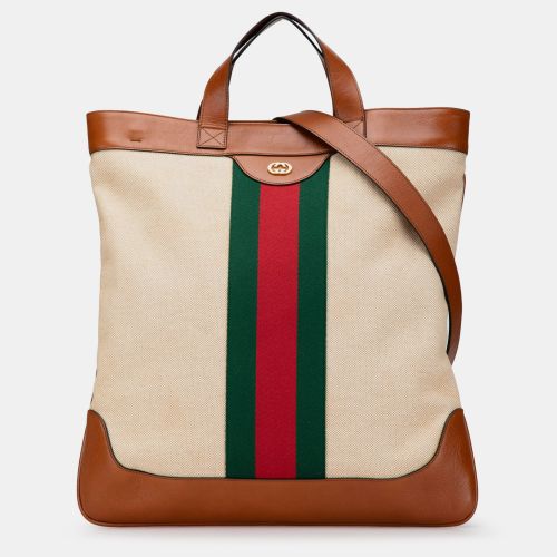 Gucci Beige Brown Large Canvas Web Satchel - Gucci - Modalova