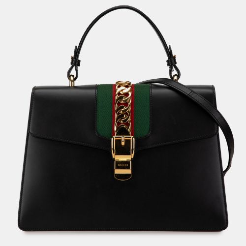 Gucci Black Leather Sylvie Web Satchel - Gucci - Modalova