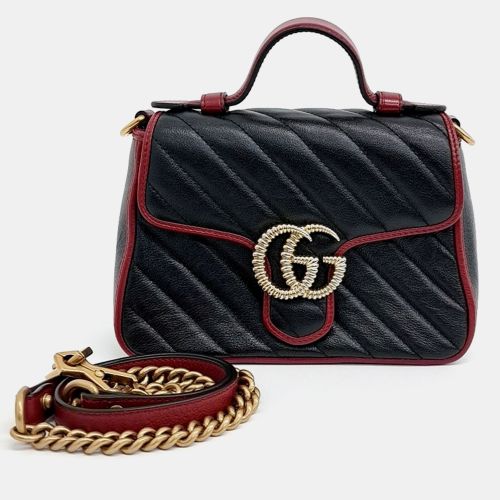 Gucci Black Leather GG Marmont Mini Top Handle Bag - Gucci - Modalova