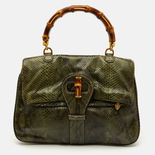 Gucci Green Python Heritage Foldover Bamboo Top Handle Bag - Gucci - Modalova