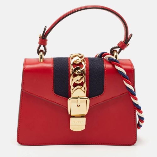 Gucci Red Leather Mini Web Sylvie Top Handle Bag - Gucci - Modalova