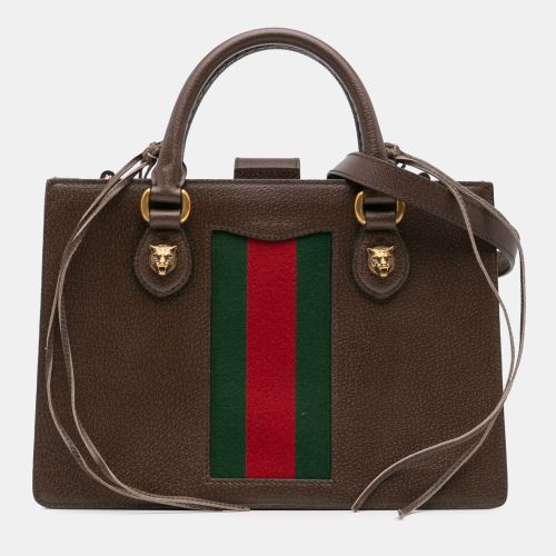 Gucci Brown Medium Grained Calfskin Animalier Web Satchel Bag - Gucci - Modalova
