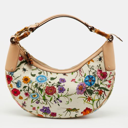 Gucci Multicolor Botanical Floral Canvas and Leather Bamboo Ring Hobo - Gucci - Modalova