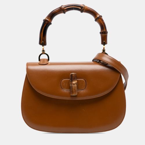 Gucci Brown Small Grained Calfskin Bamboo Top Handle Bag - Gucci - Modalova
