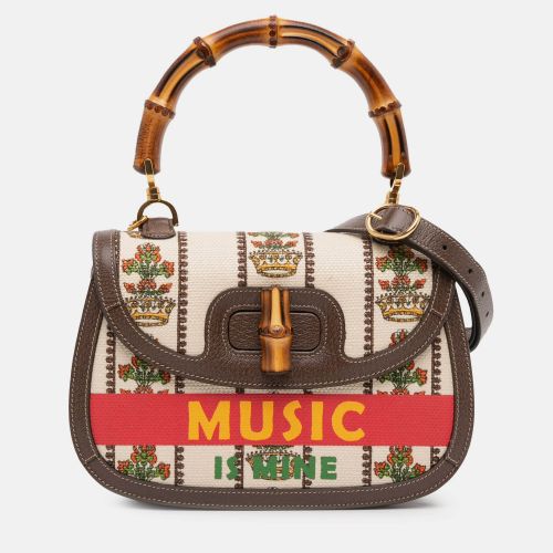Gucci Beige Brown 100th Anniversary Medium Canvas 1947 Bamboo Top Handle Bag - Gucci - Modalova