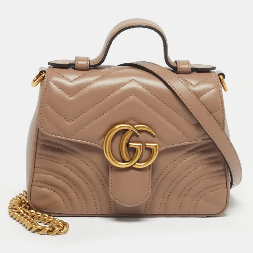Gucci Beige Matelassé Leather Mini GG Marmont Top Handle Bag - Gucci - Modalova