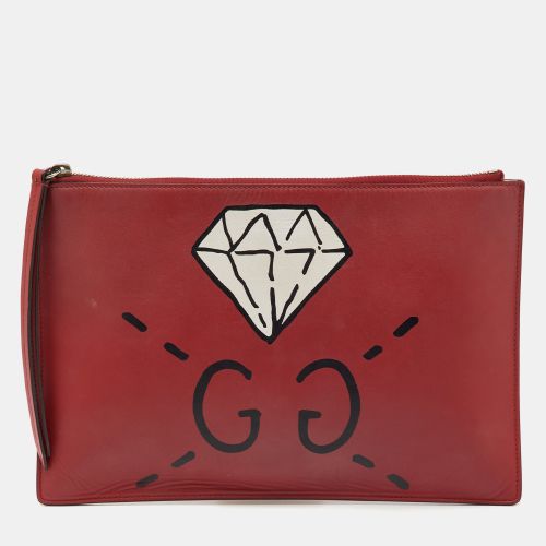 Gucci Red Leather Ghost Diamond Print Zip Pouch Clutch - Gucci - Modalova