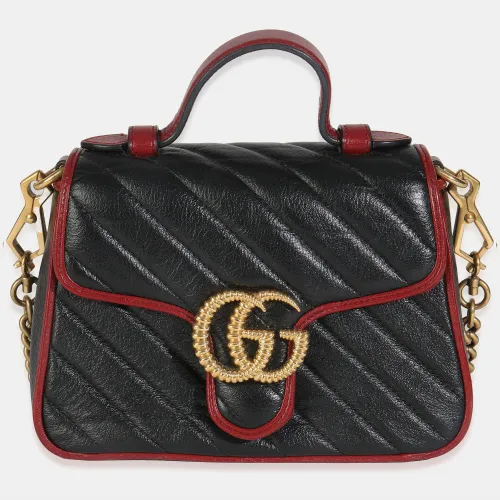 Gucci Black Vintage Effect Calfskin Matelasse Diagonal Mini Torchon GG Marmont - Gucci - Modalova