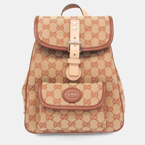 Gucci GG Canvas GG Canvas Leather Backpack Beige Brown - Gucci - Modalova