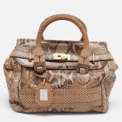 Python and Woven Leather Top Handle Bag - Gucci - Modalova