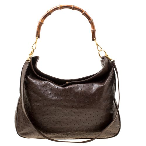 Ostrich Bamboo Handle Hobo - Gucci - Modalova