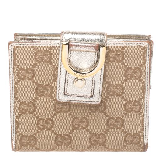 Gucci Beige/Metallic Gold GG Canvas Abbey D Ring Compact Wallet - Gucci - Modalova