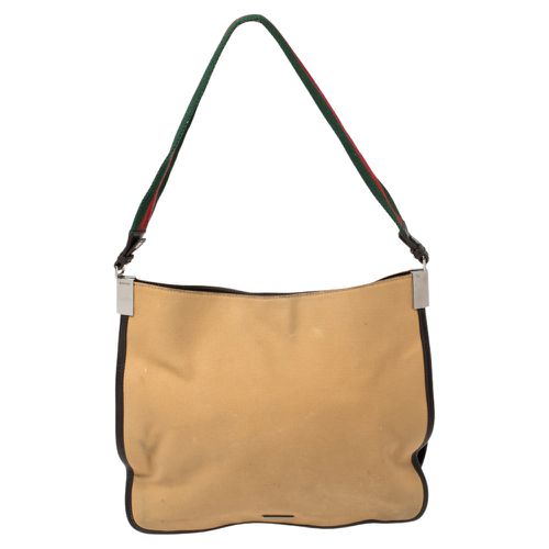 Gucci Khaki Brown Canvas and Leather Trim Web Detail Hobo - Gucci - Modalova