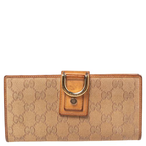 Gucci Metallic Beige GG Canvas and Leather D Ring Continental Wallet - Gucci - Modalova