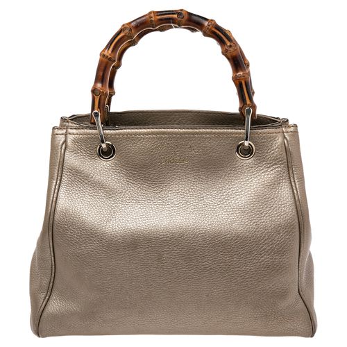 Gucci Metallic Gold Leather Bamboo Top Handle Shopper Tote - Gucci - Modalova