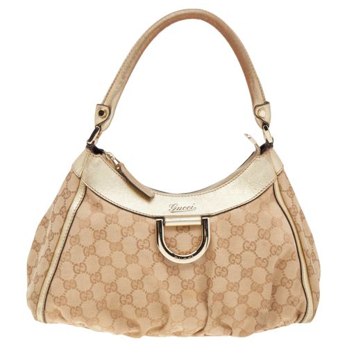 Gucci Beige/Gold GG Canvas And Leather D Ring Hobo - Gucci - Modalova