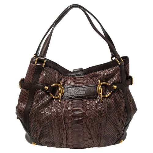 Python Leather Horsebit Jockey Tote - Gucci - Modalova