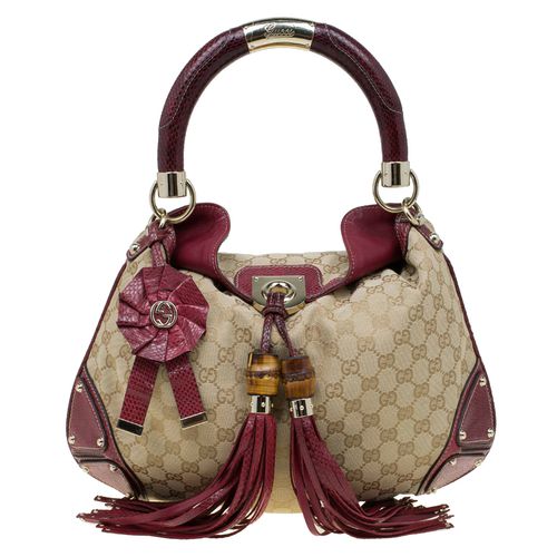 Gucci Beige/Red GG Canvas and Python Medium Indy Top Handle Bag - Gucci - Modalova