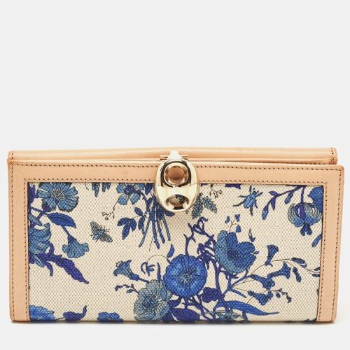 Gucci Blue/Beige Floral Print Canvas and Leather Wave Continental Wallet - Gucci - Modalova