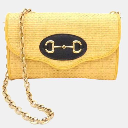 Gucci Yellow Raffia Horsebit 1955 Chain Shoulder Bag - Gucci - Modalova