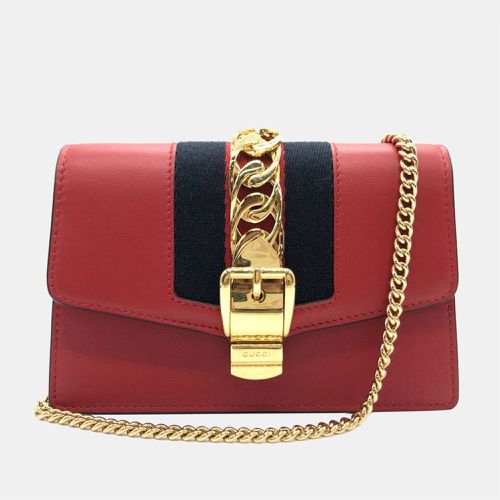 Gucci Red Leather Super Mini Sylvie Chain Shoulder Bag - Gucci - Modalova