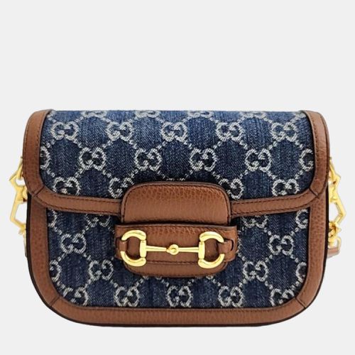 Gucci Blue/Brown GG Canvas and Leather Mini Horsebit 1955 Crossbody Bag - Gucci - Modalova