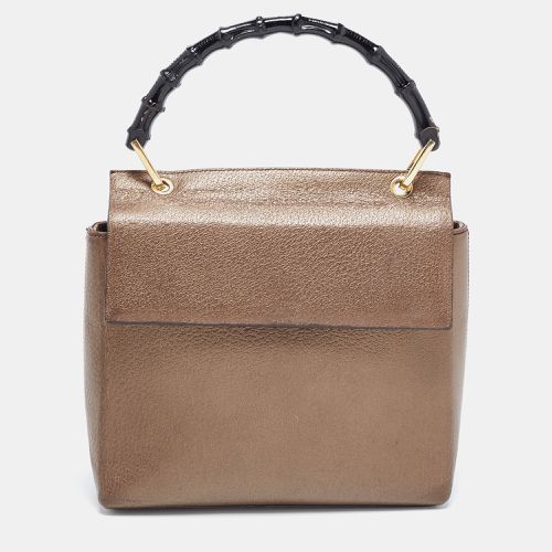 Gucci Bronze Leather Bamboo Flap Top Handle Bag - Gucci - Modalova