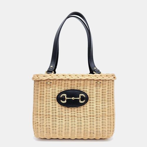 Gucci Beige/Black Wicker and Leather Horsebit 1955 Bucket Bag - Gucci - Modalova