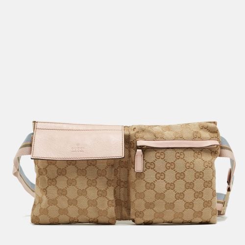 Gucci Beige/Pink GG Canvas and Leather Double Pocket Belt Bag - Gucci - Modalova