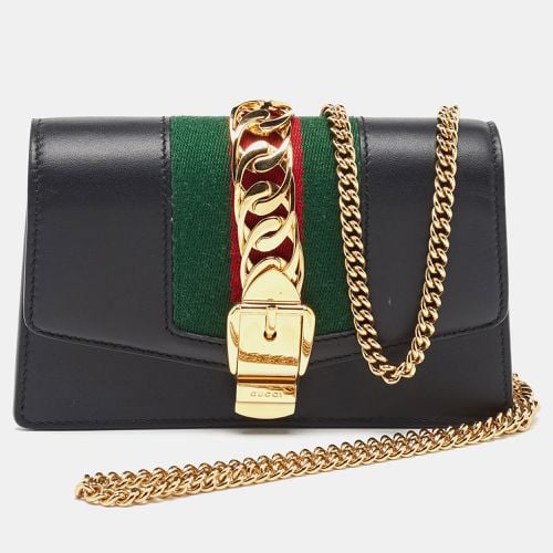 Gucci Black Leather Super Mini Sylvie Wallet On Chain - Gucci - Modalova