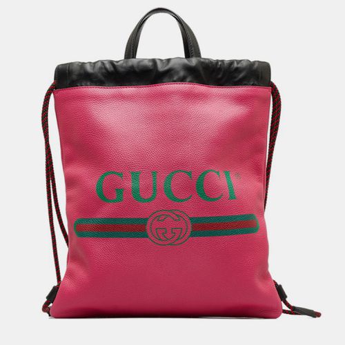 Gucci Pink Leather Logo Drawstring Backpack - Gucci - Modalova