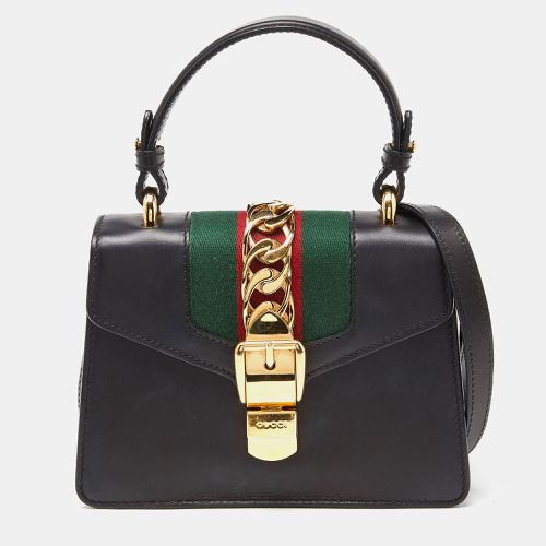 Gucci Black Leather Mini Sylvie Top Handle Bag - Gucci - Modalova