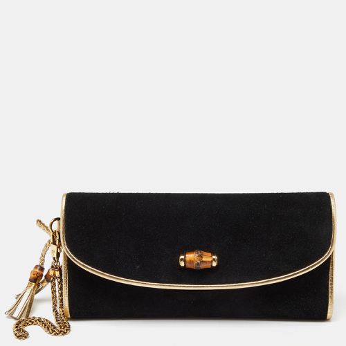 Gucci Black/Gold Suede Bamboo Wristlet Clutch - Gucci - Modalova