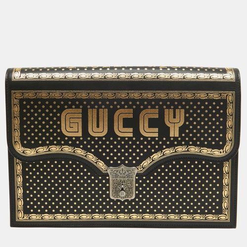 Gucci Black/Gold Leather Printed GUCCY Portfolio Clutch - Gucci - Modalova