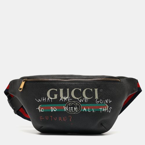 Gucci Black Pebbled Leather Logo Web Belt Bag - Gucci - Modalova