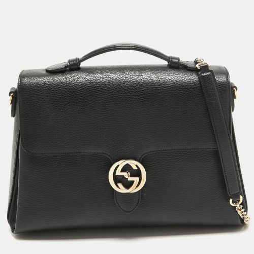 Gucci Black Leather Doller Interlocking G Top Handle Bag - Gucci - Modalova