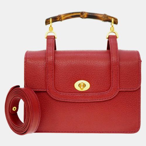 Gucci Red Leather Bamboo Top Handle Bag - Gucci - Modalova