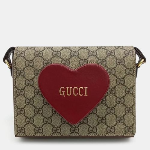 Gucci Beige/Red GG Canvas and Leather Heart Wallet on Chain - Gucci - Modalova