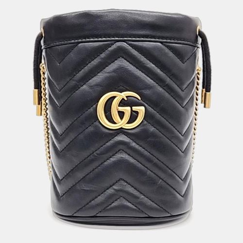 Gucci Black Leather Calfskin Quilted Mini GG Marmont 2.0 Bucket Bag - Gucci - Modalova