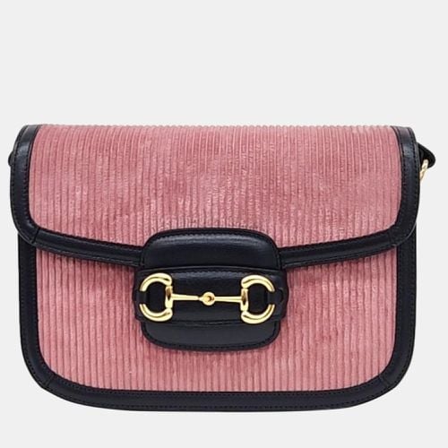 Pink/ Corduroy and Leather 1955 Horsebit Shoulder Bag - Gucci - Modalova