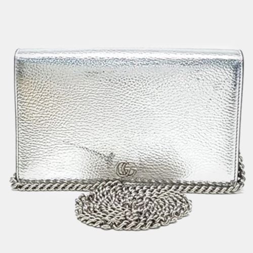 Gucci Silver Leather GG Marmont Mini Crossbody Bag - Gucci - Modalova