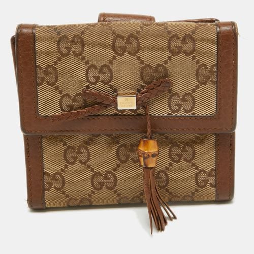 Beige GG Canvas and Leather Bamboo Tassel Compact Wallet - Gucci - Modalova