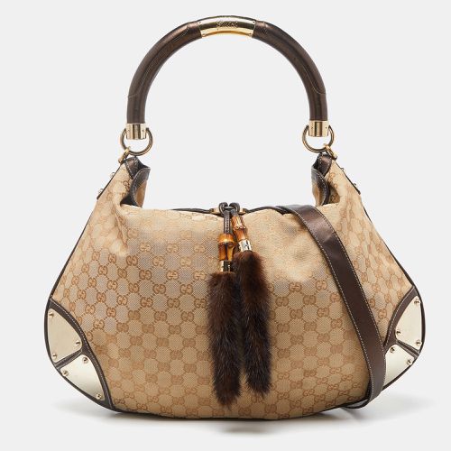 Gucci Beige/Dark Brown GG Canvas and Leather/Mink Fur Large Babouska Indy Hobo - Gucci - Modalova