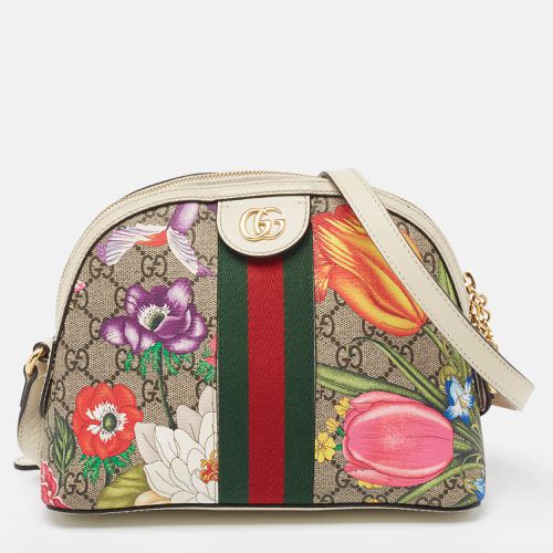 Gucci Off White/Beige GG Supreme Canvas Small Floral Ophidia Shoulder Bag - Gucci - Modalova