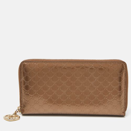 Gucci Bronze Guccissima Patent Leather Zip Around Wallet - Gucci - Modalova