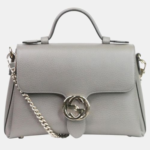 Gucci Grey Leather Medium Dollar Interlocking G Top Handle Bag - Gucci - Modalova