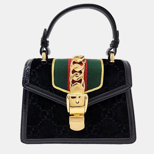 Gucci Black Velvet and Leather Mini Sylvie Top Handle Bag - Gucci - Modalova