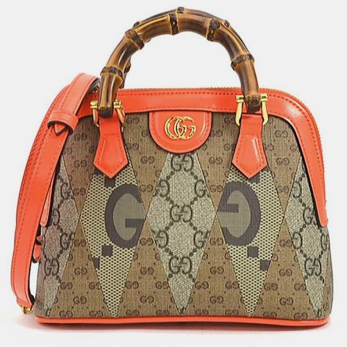 Orange/ GG Supreme Canvas Bamboo Top Handle Bag - Gucci - Modalova